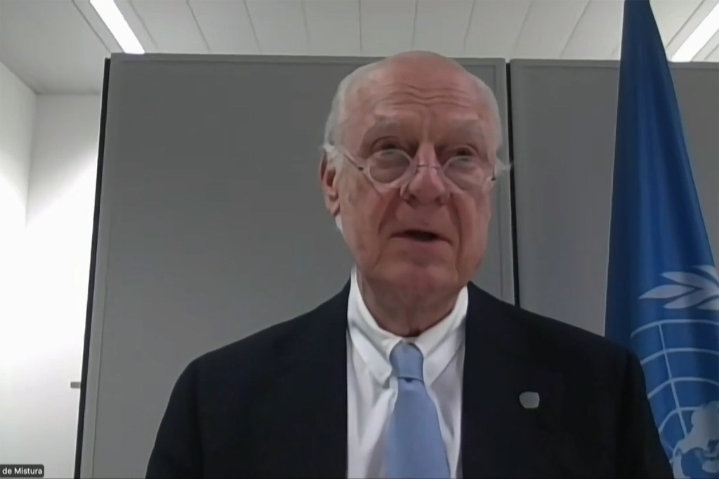 المبعوث الشخصي للأمين العام للأمم المتحدة للصحراء الغربية، ستيفان دي ميستورا، يتحدث إلى الصحفيين في نيويورك عبر الفيديو من بروكسل.